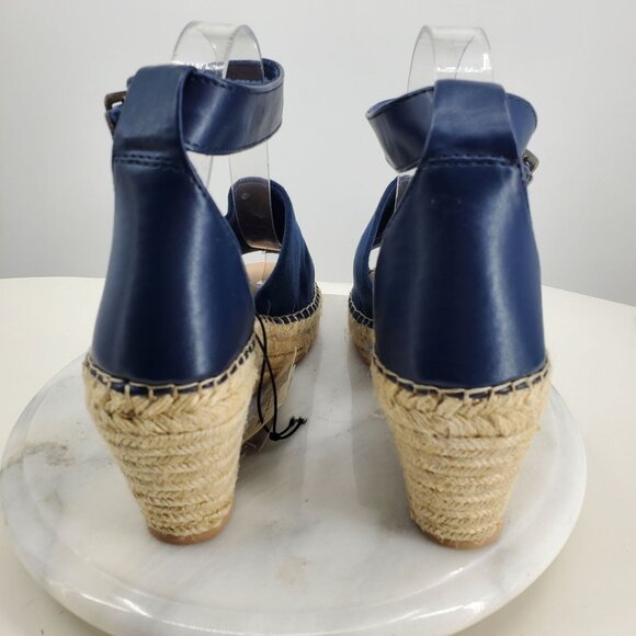 NWT Gap Navy Blue Ankle Strap Uniform Wedge Women's Espadrille Heels Size 10 - Picture 7 of 10